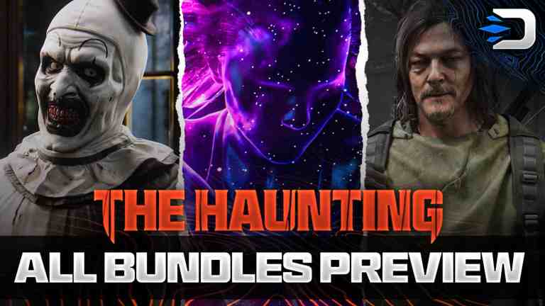 Modern Warfare 3 Season 6 The Haunting Bundles Image Featuring Art The Clown, Daryl Dixon, and The Entity