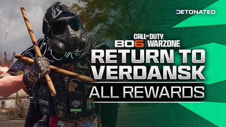 The Return to Verdansk logo & a screen shot of the Mastery & Secret Reward.