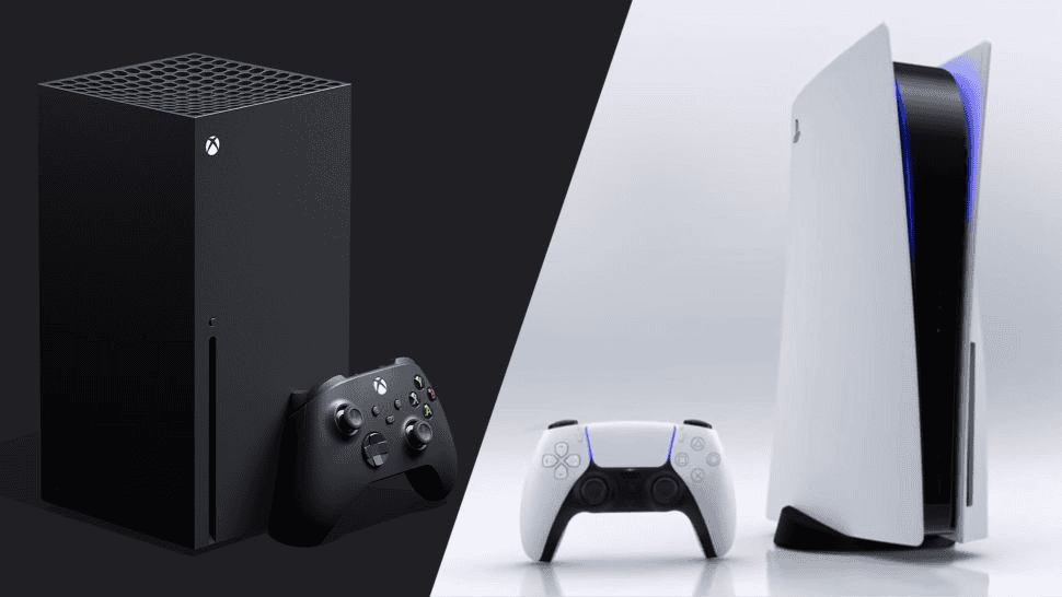 Official Artwork of the Xbox Series X (Left) and the PlayStation 5 (Right) stitched together