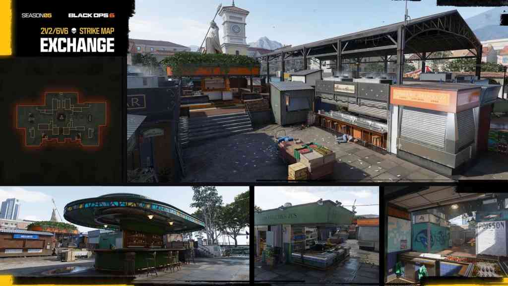 The brand-new multiplayer map ‘Exchange’. This map takes place in the downtown markets of Avalon.