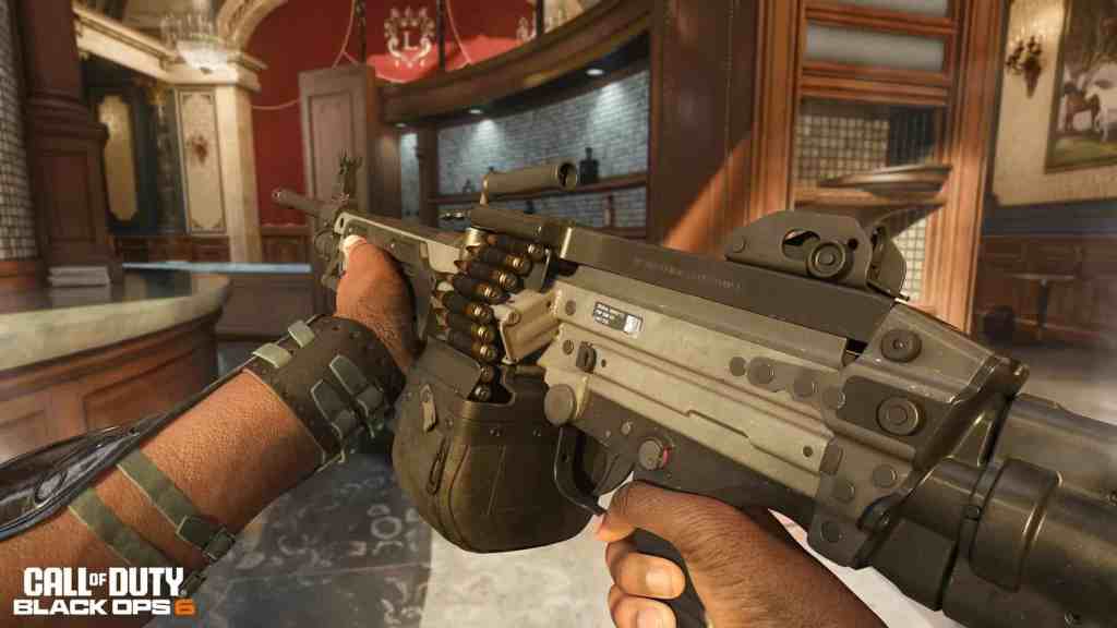 Operator inspecting the new PML 5.56 LMG in Black Ops 6 Season 5.