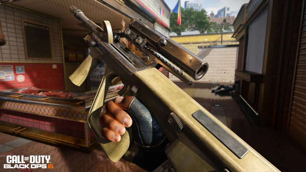 Operator inspecting the new ABR A1 Assualt Rifle Weapon. Season 5 of Black Ops 6.