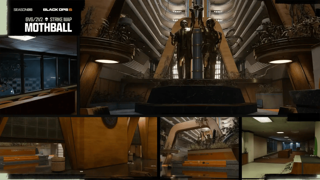 Screenshot of the Multiplayer map Mothball, coming to Call of Duty: Black Ops 6 Season 6, The Haunting.